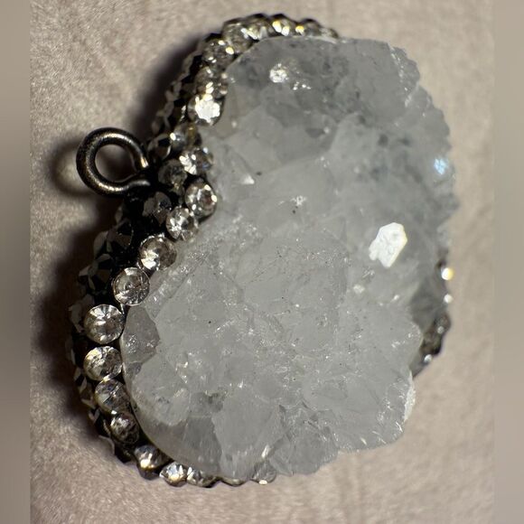 Raw Quartz Crystal Heart Pendant with Rhinestone Border - Picture 16 of 17